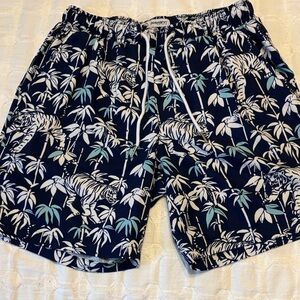 Mosmann Australia Navy Tiger Print Swim Trunks